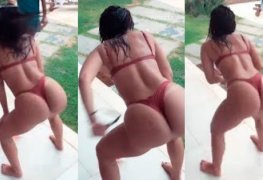 Anitta de biquíni enfiado rebolando o bundão em festa na piscina