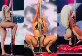 Luisa sonza de fio dental fazendo pole dance em show