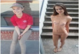 Novinha linda atendente de pizzaria caiu na net provocando na rua